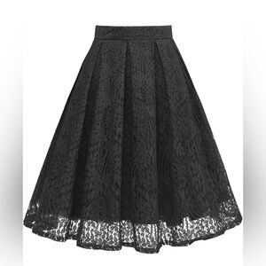 Women High Waist Pleated A-Line Knee Length Lace Pockets Skirt NWT